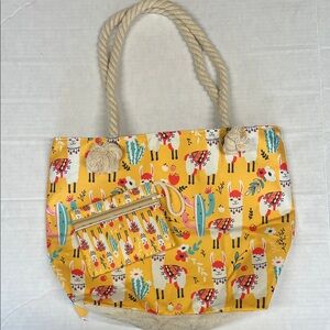 Llama & Cactus Tote Bag & Pouch Set - Rope Handles